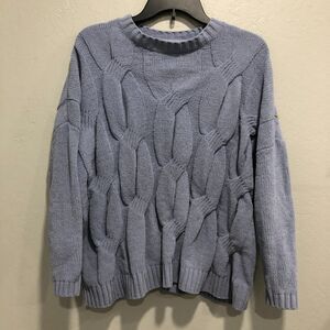 j jill sweater small s blue twist front thick chenille cable knit thick